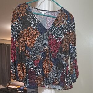 Maurices Black Wrap Tie Front Blouse with 3/4 Sleeves